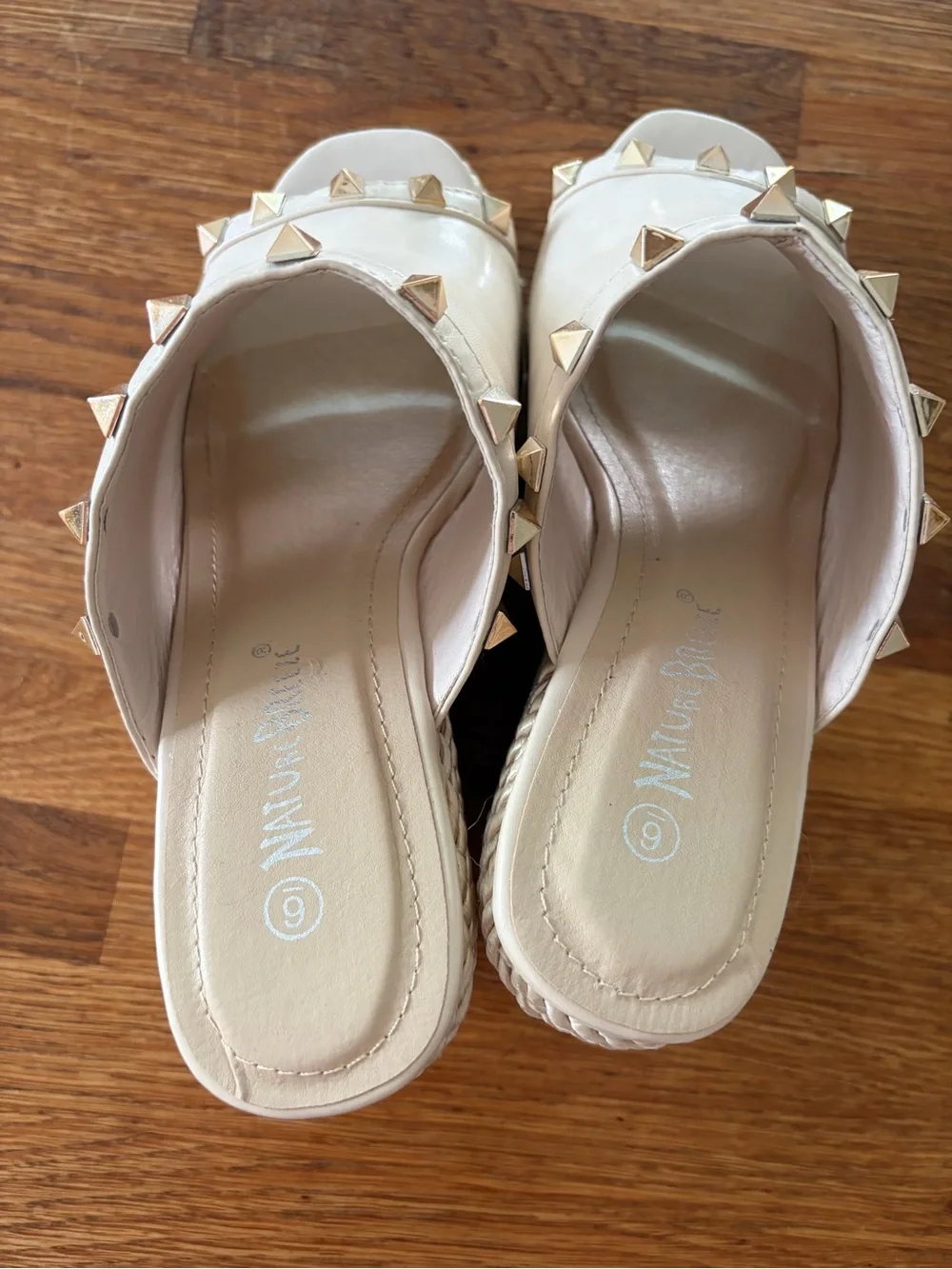 Studded Wedge Slide Sandals - Neutral Beige